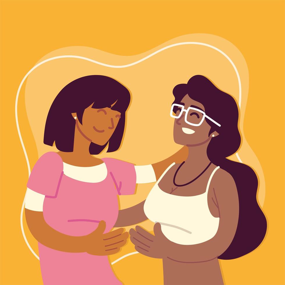 women smilig and hugging vector