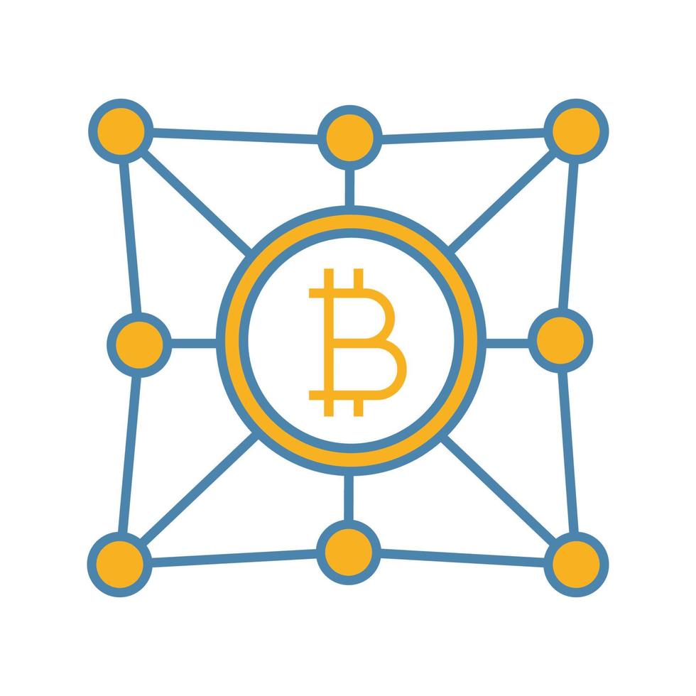 Blockchain network color icon. Bitcoin. Cryptocurrency. Digital money. Fintech and big data. Isolated vector illustration