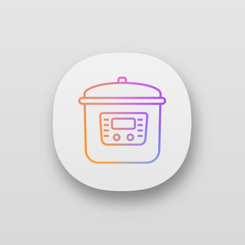 Multi cooker app icon. UI UX user interface. Slow cooker. Crock pot. Pressure multicooker. Kitchen appliance. Web or mobile application. Vector isolated illustration