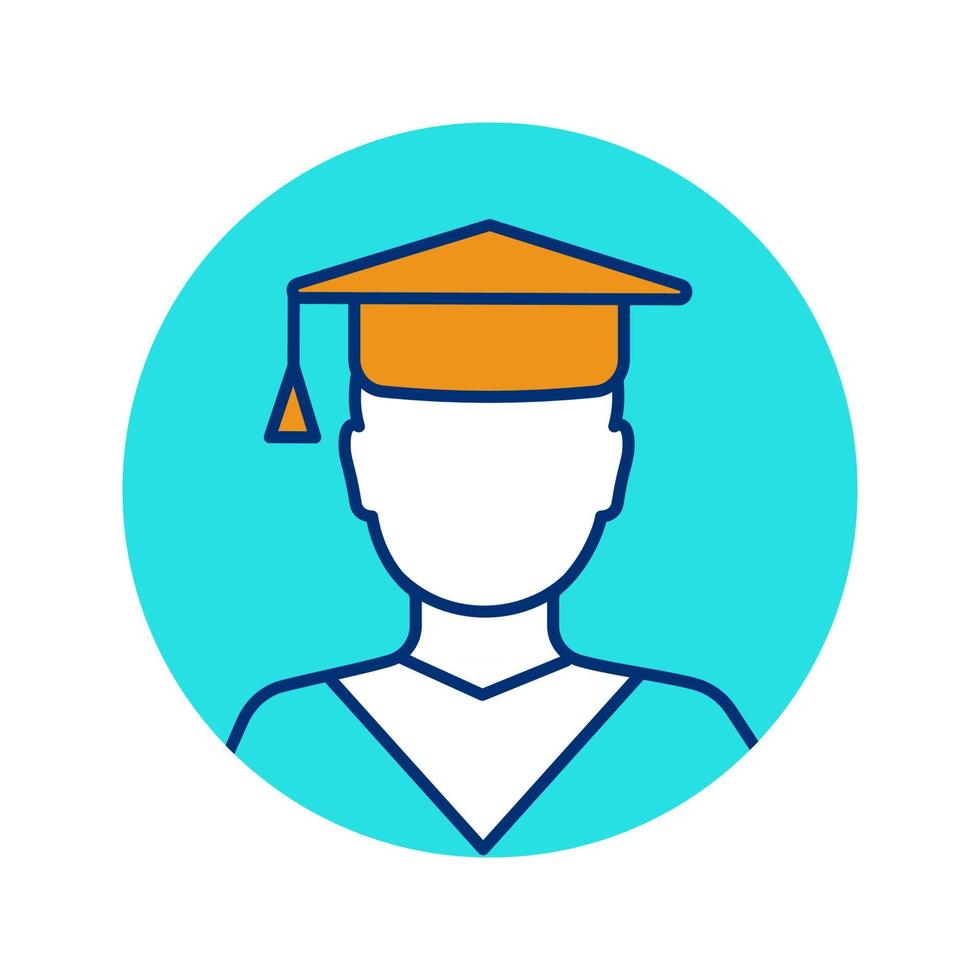 Education color icon. Graduation. Academic degree. Person in academic cap. Isolated vector illustration