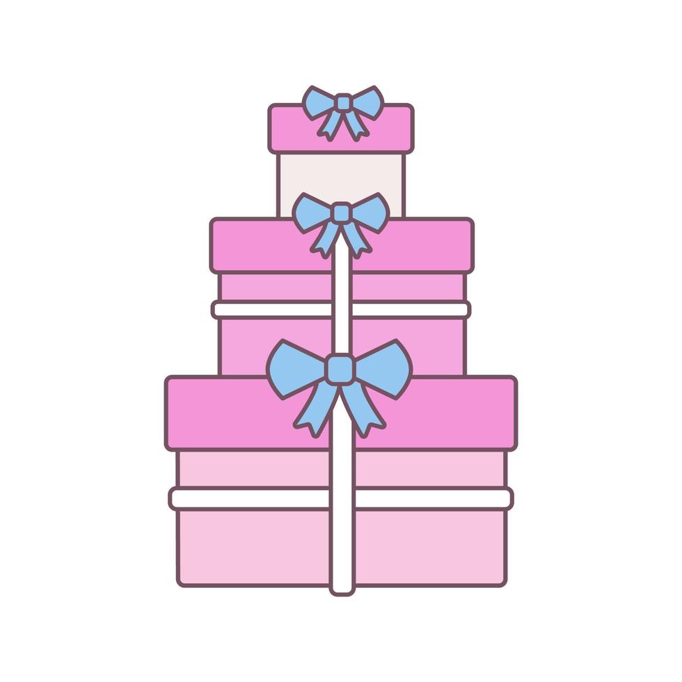 Gifts boxes color icon. Wedding, New Year, Christmas, birthday presents. Holiday celebration. Isolated vector illustration