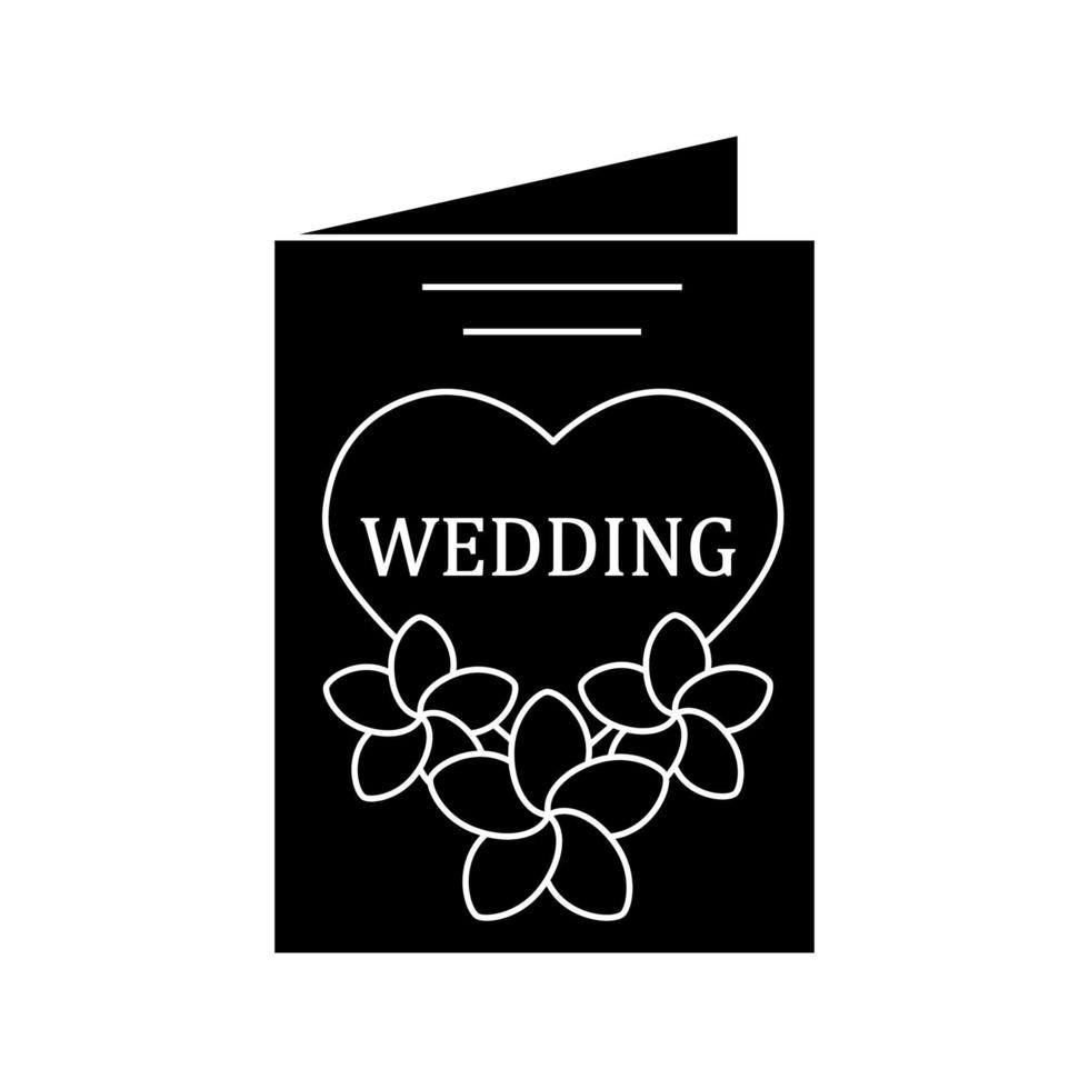 icono de glifo de tarjeta de invitación de boda. tarjeta de felicitación de boda con flores. símbolo de silueta. espacio negativo. vector ilustración aislada