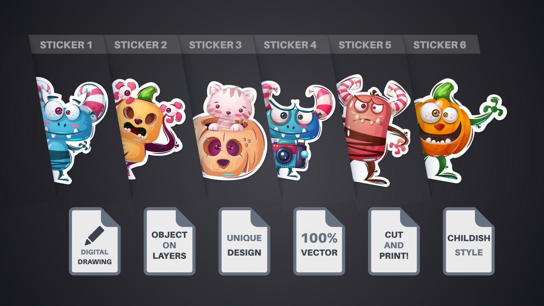 Set halloween sticker. Cartoon character. vector