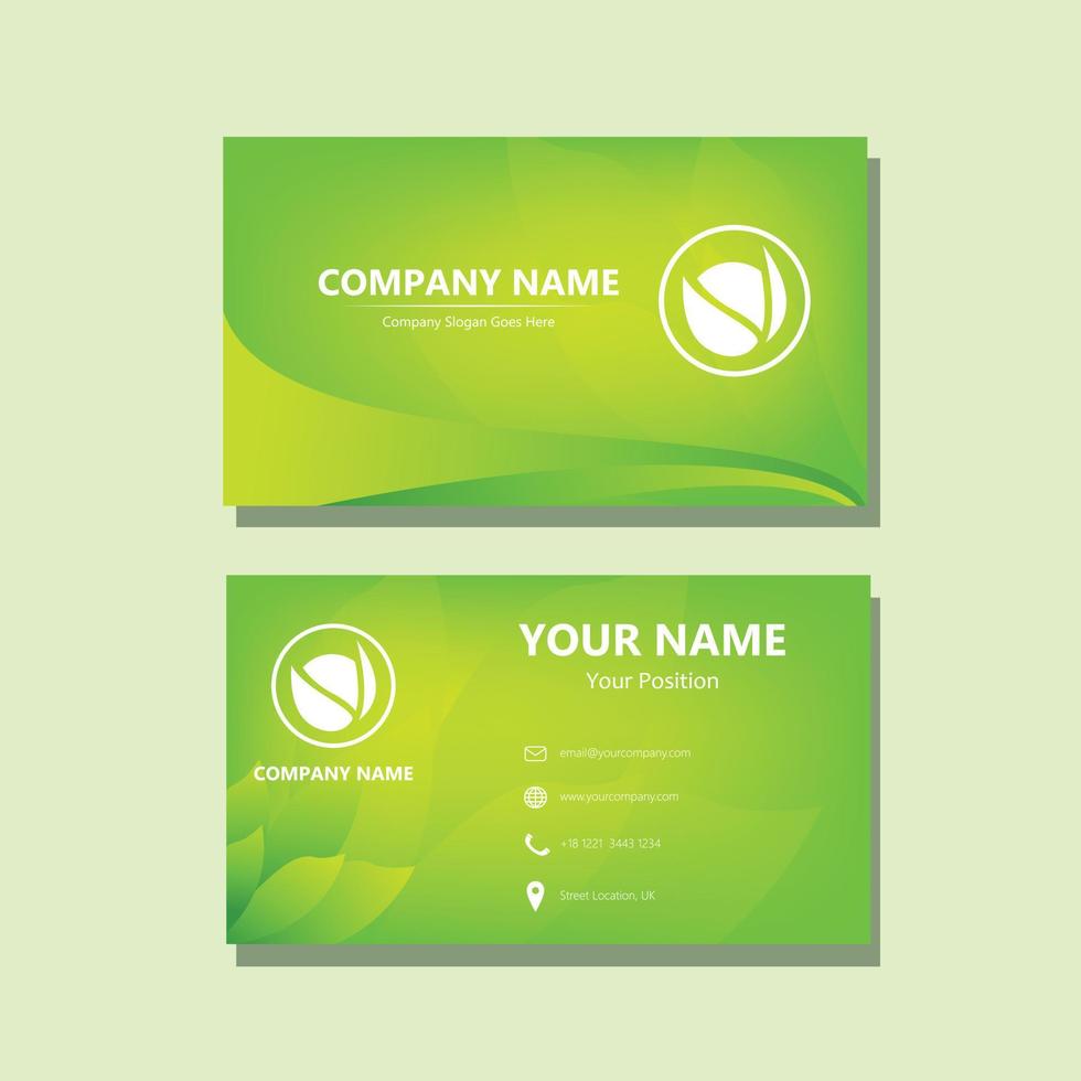 Green leaf business card template vector