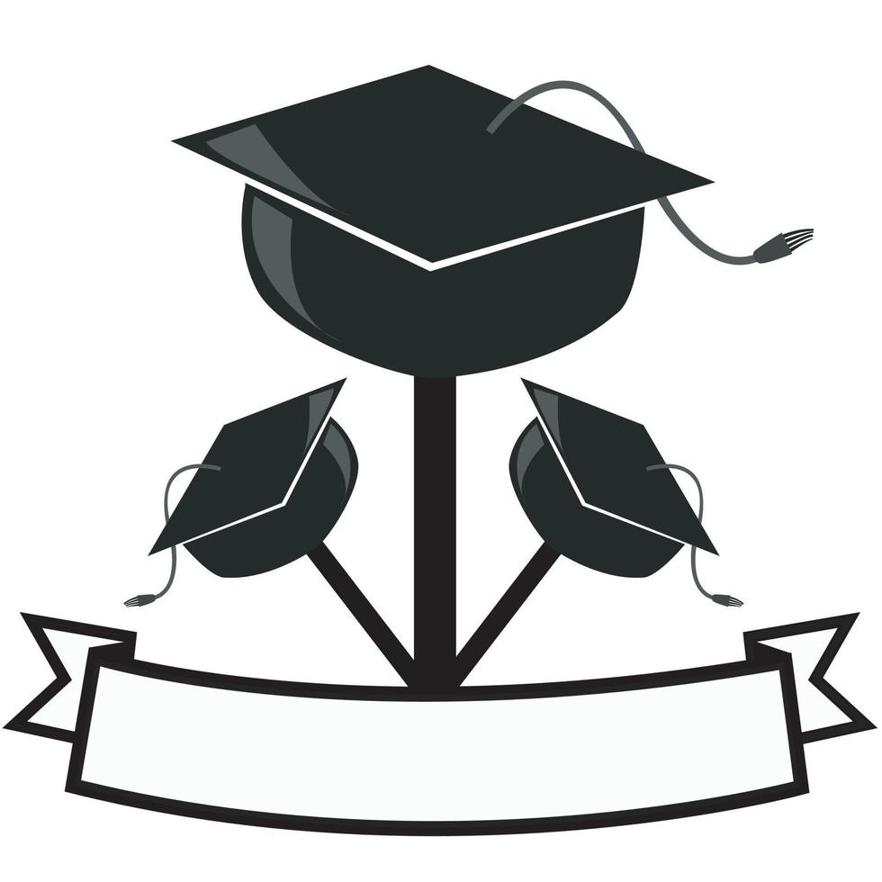 logotipo de graduación de sombrero blanco negro, nombre en blanco y fondo de color blanco. vector