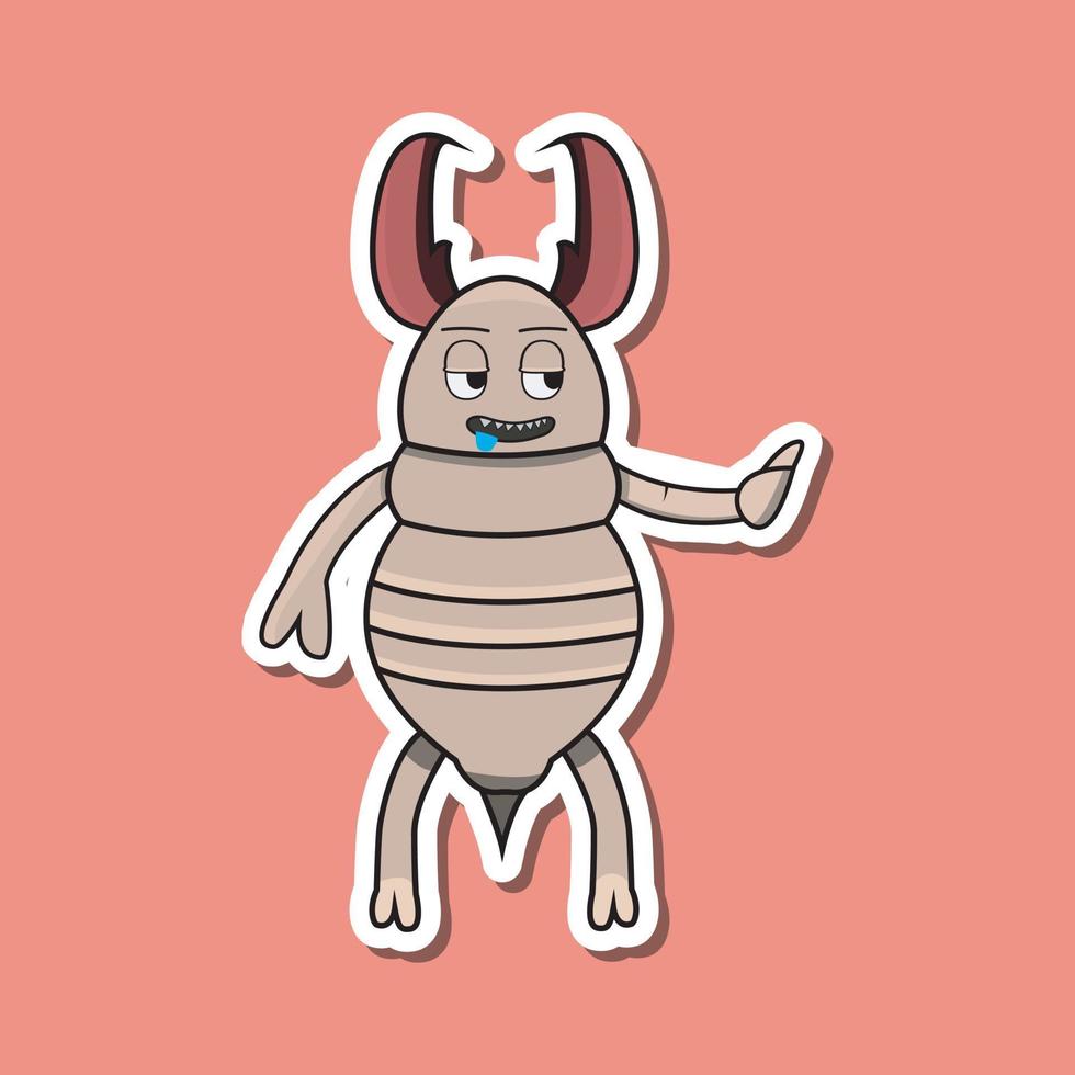 Cute Insect Sticker With Salivating Termite Cartoon. Pink Background. vector