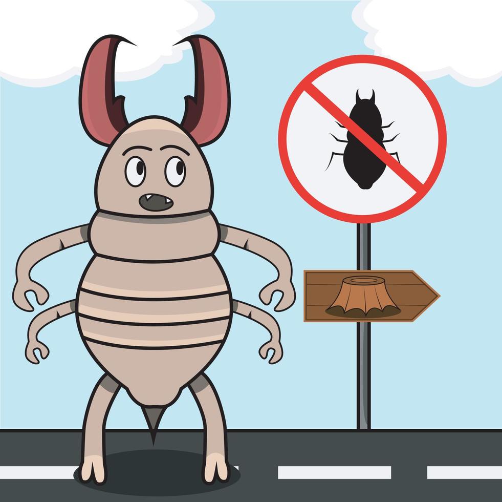 Mascot Termite go to wood and traffic signs for termite on Way Background vector