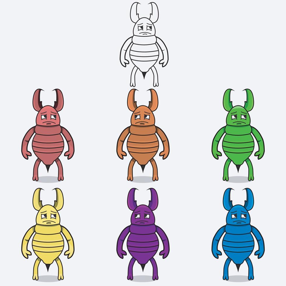 Seis personajes de termitas tristes para colorear y contorno vector