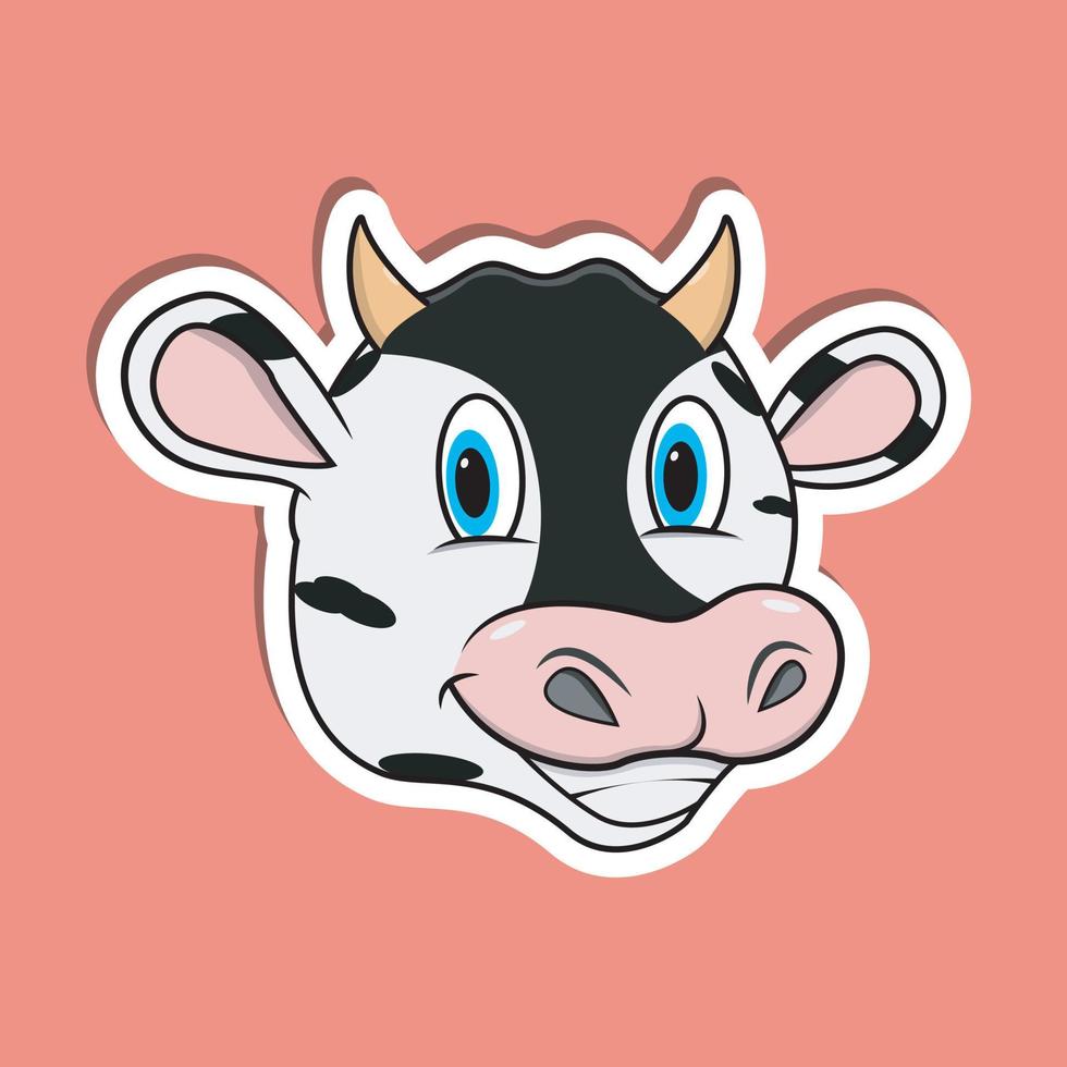 Pegatina de cara de animal con diseño de personaje de vaca. vector