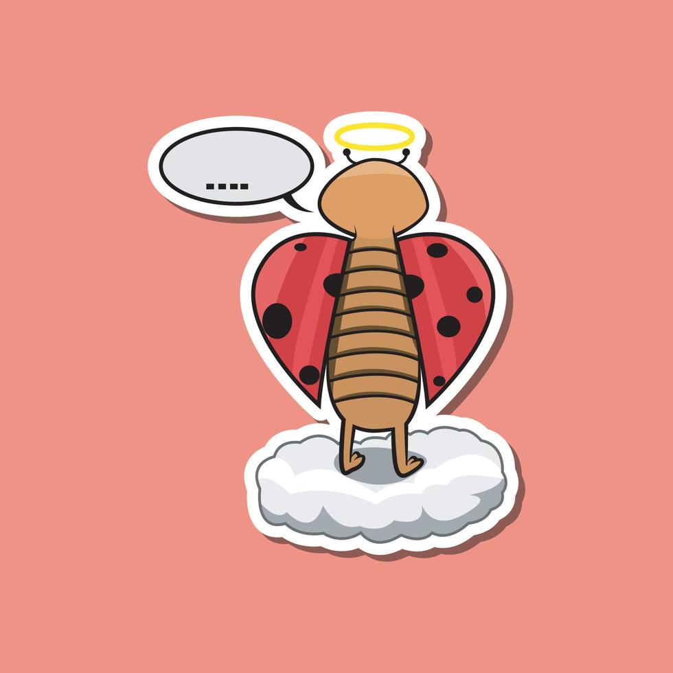 Cute Insect Sticker With Bettle Cartoon On Cloud. Pink Background vector