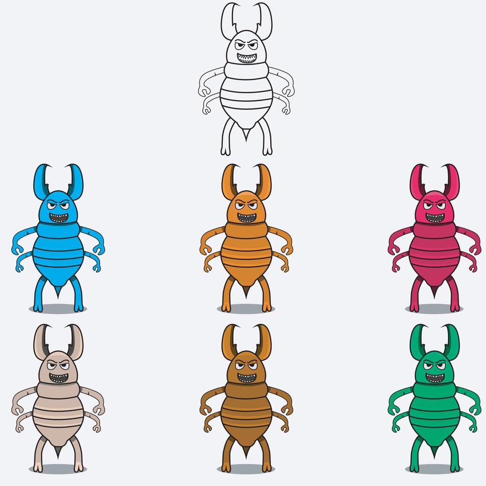 personaje de mascota de termitas malvadas de seis colores vector