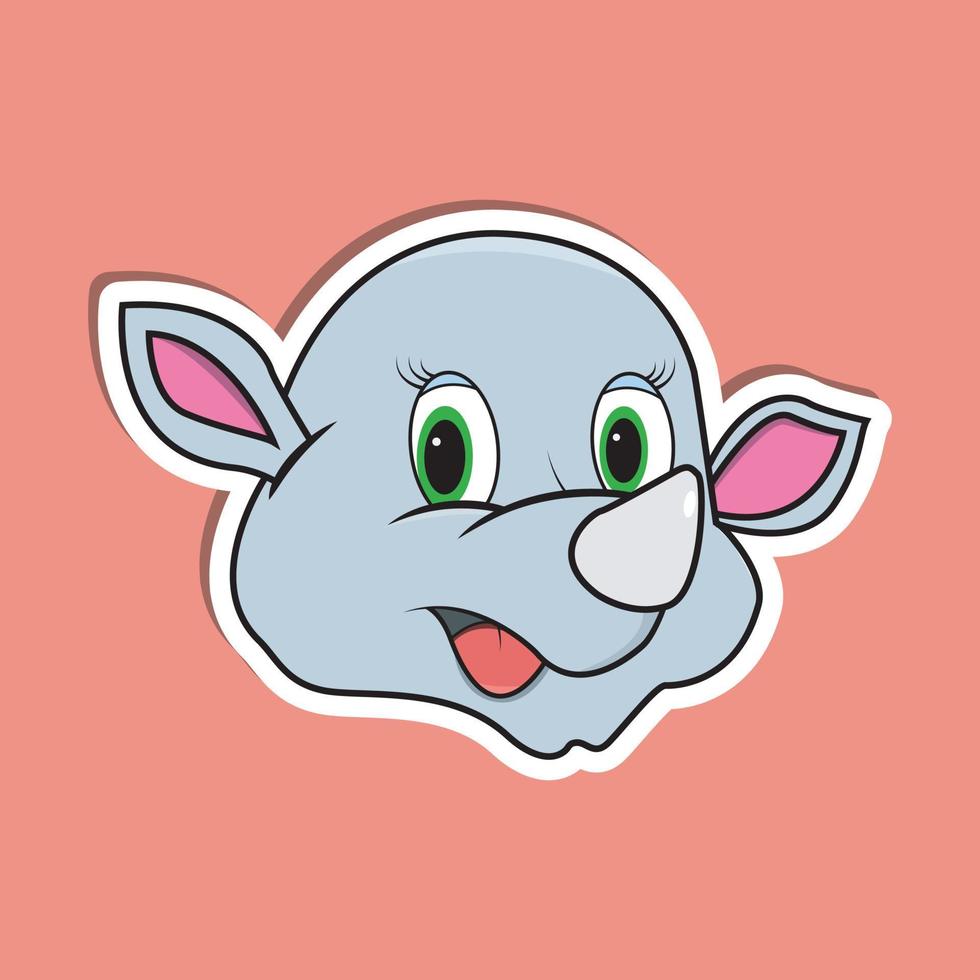 Animal Face Sticker With  Rhinoceros Character Design. vector