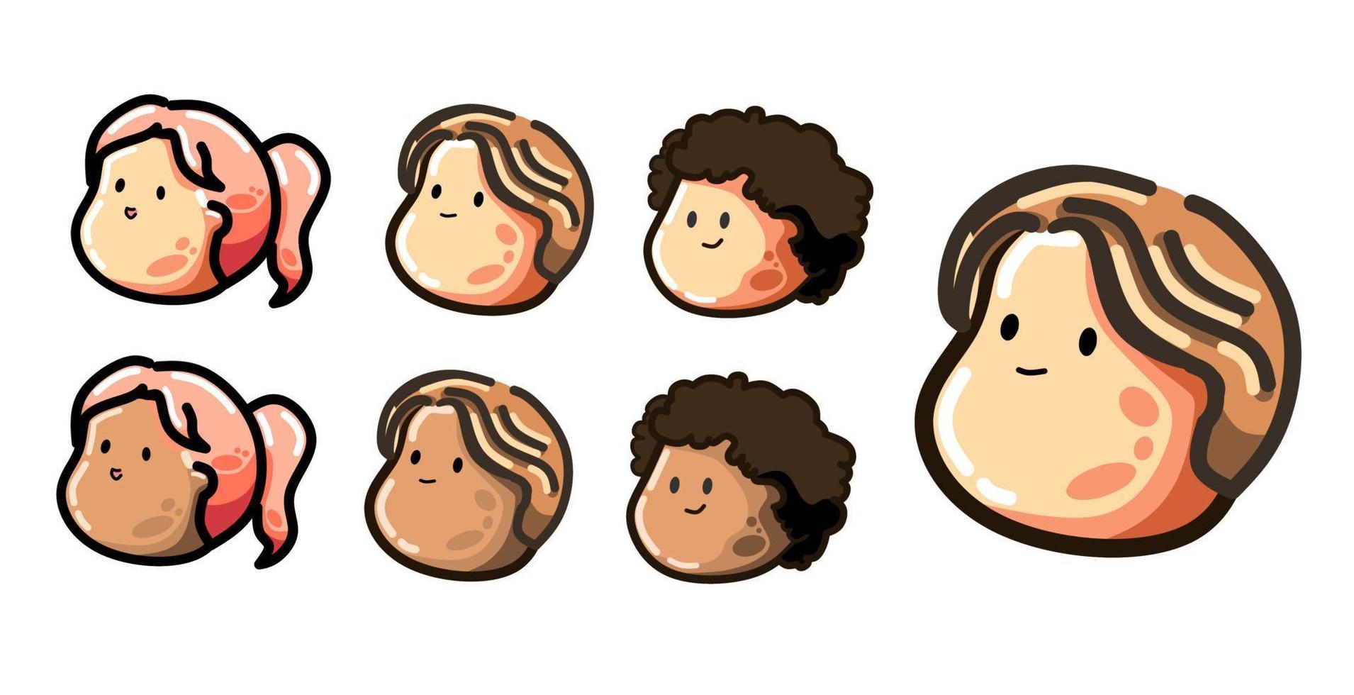 Set of cute people face with chubby cheeks vector