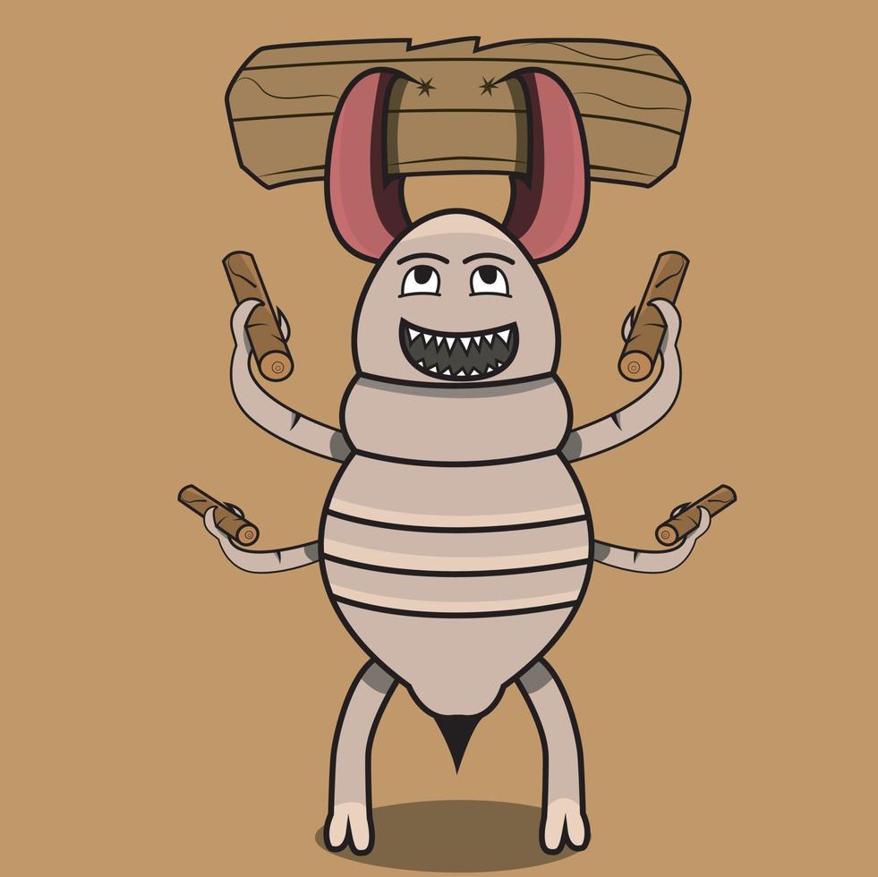Mascot termite loves wood and happy expression on brown background. vector