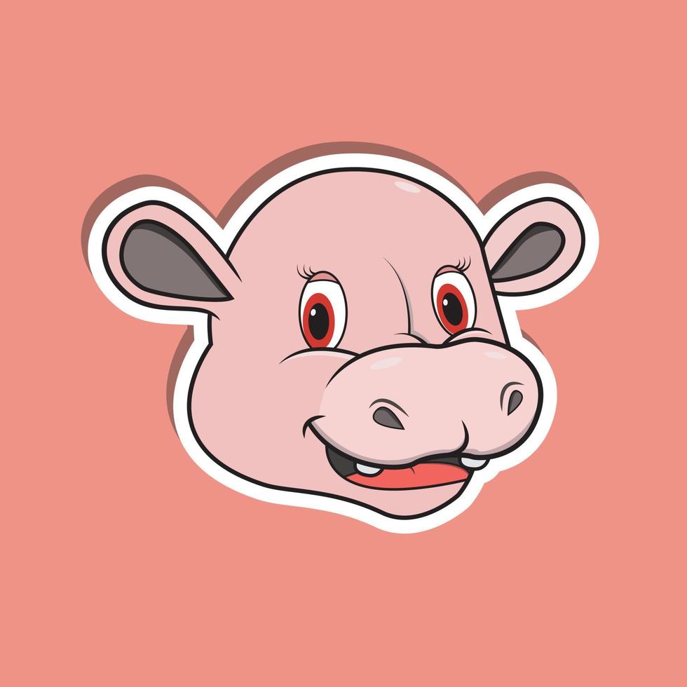 Pegatina de cara de animal con diseño de personaje de hipopótamo. vector