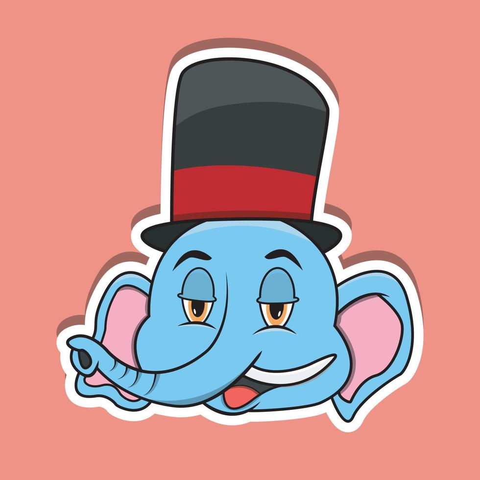 Pegatina de cara de animal con elefante con sombrero de circo. diseño de personaje. vector