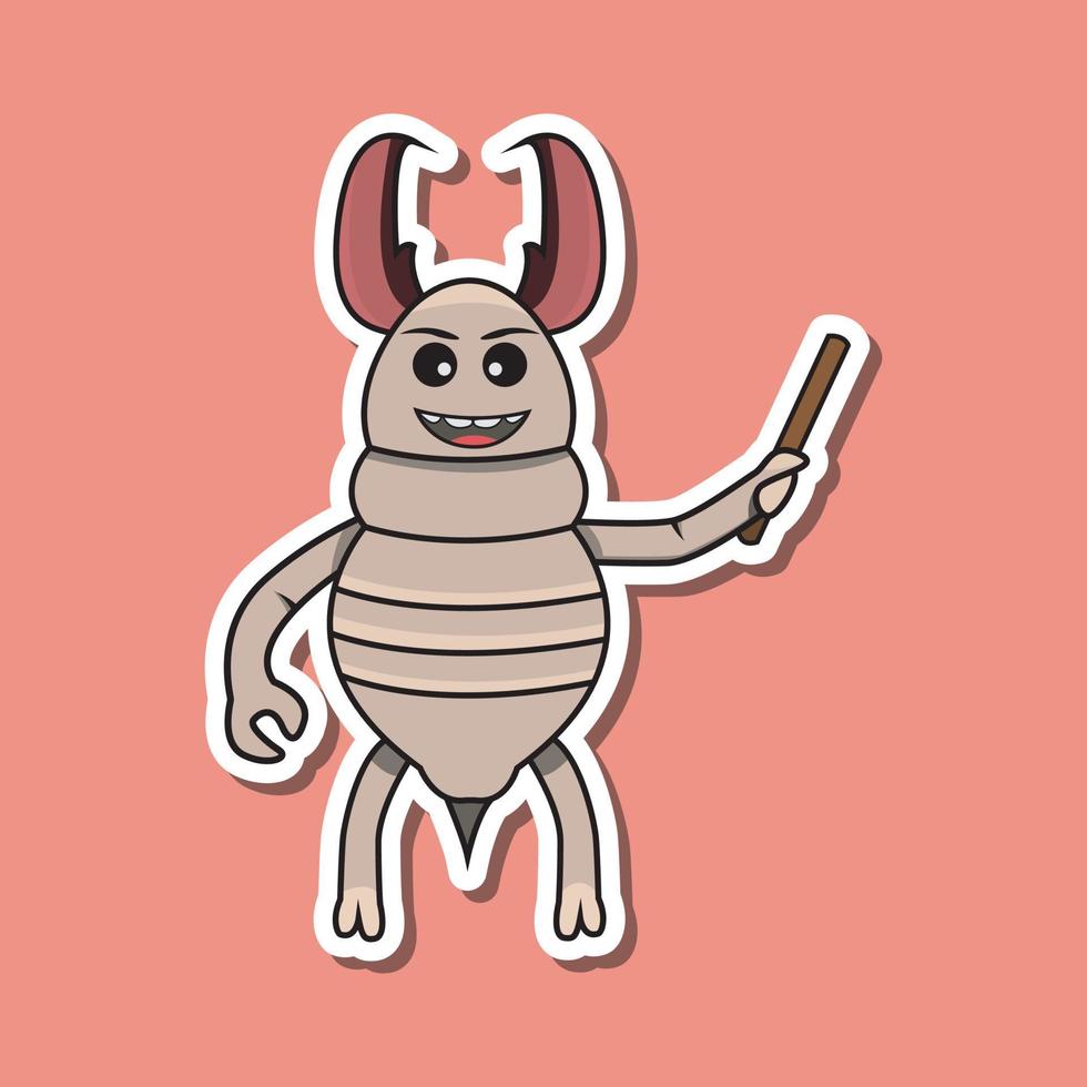 Etiqueta engomada linda del insecto con la enseñanza de la historieta de las termitas. fondo rosa. vector