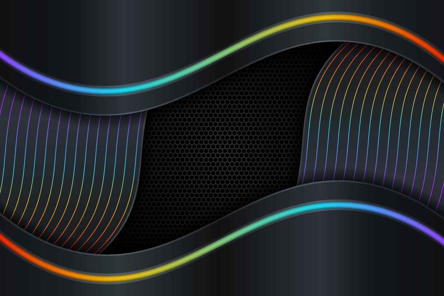 Resumen de forma dinámica metálica moderna brillante rgb que brilla en el fondo oscuro vector