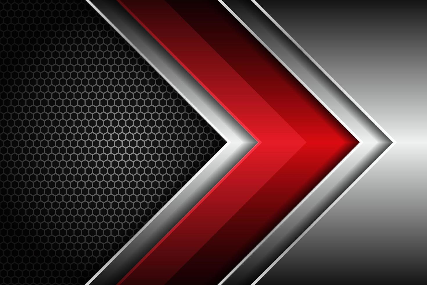 Abstract Modern Metallic Glossy Overlapped Arrow Red Silver with Dark Background vector