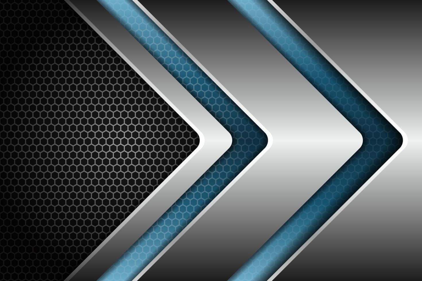 Tecnología moderna abstracta flecha azul brillante metálico plateado con fondo oscuro vector