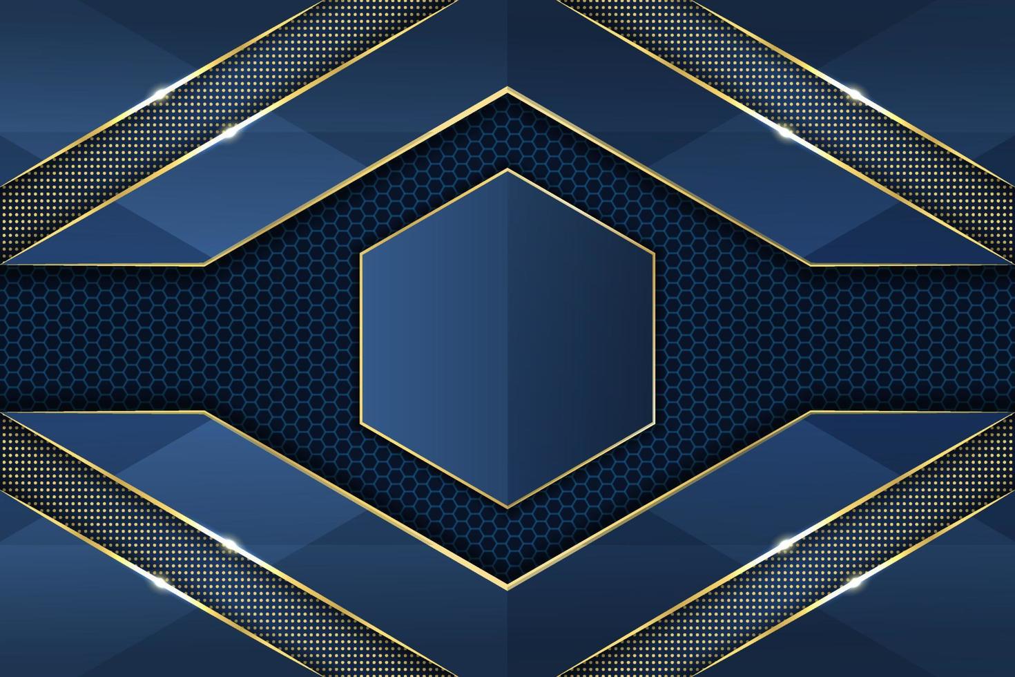 Modern Luxury Elegant Geometric Shape Blue with Gold Line Background and Hexagon Pattern vector