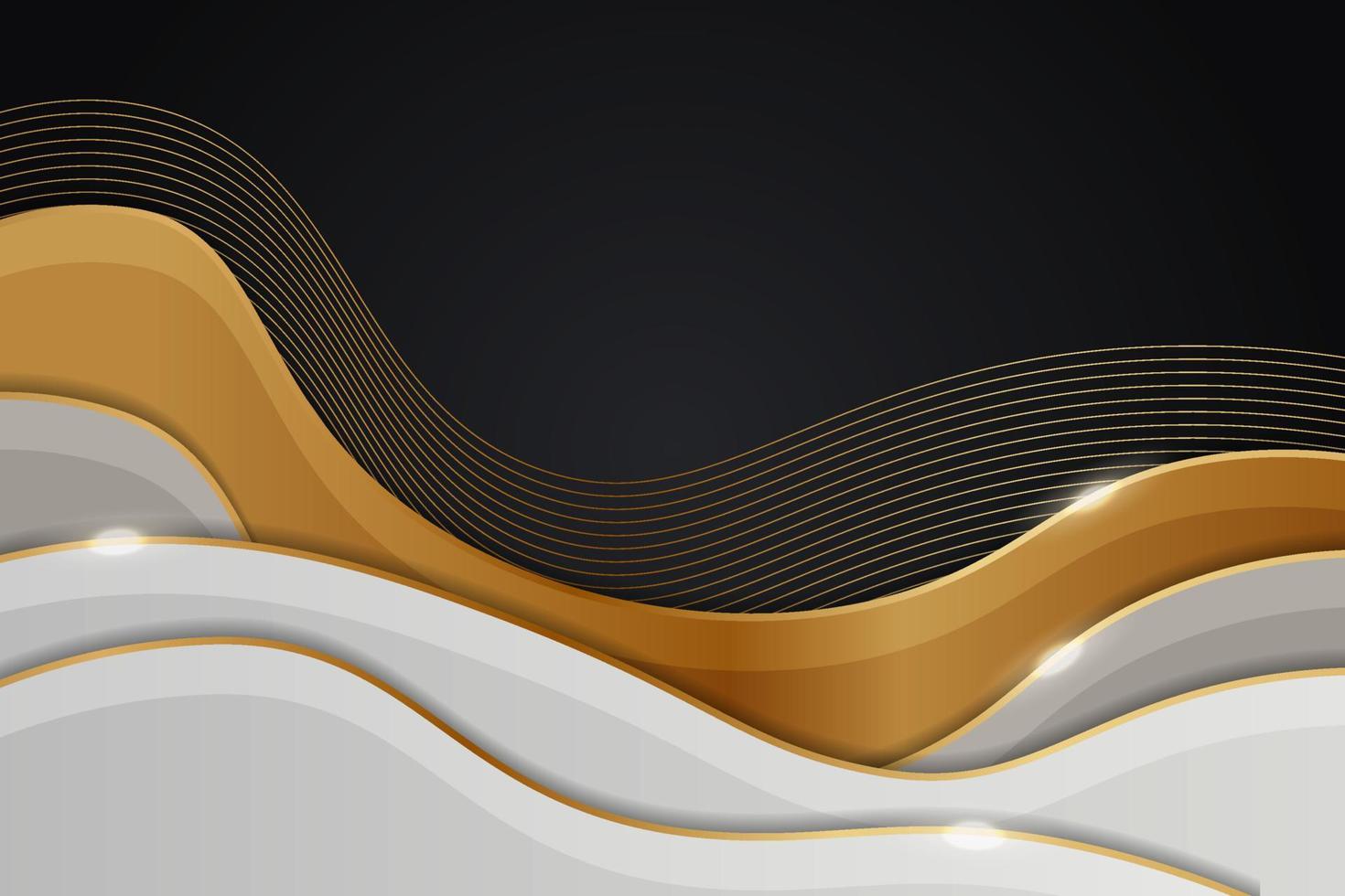 moderno y elegante papel dinámico de lujo dorado superpuesto blanco y brillante con fondo gris vector