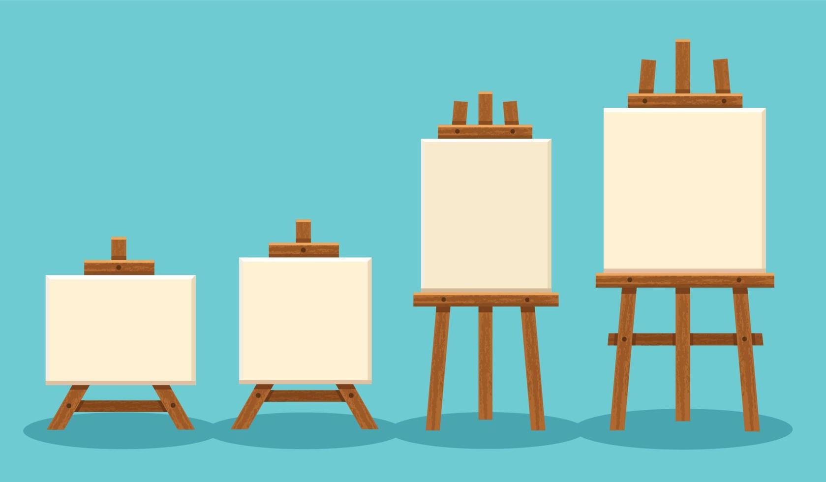 set of wooden easel with blank canvas. vector illustration