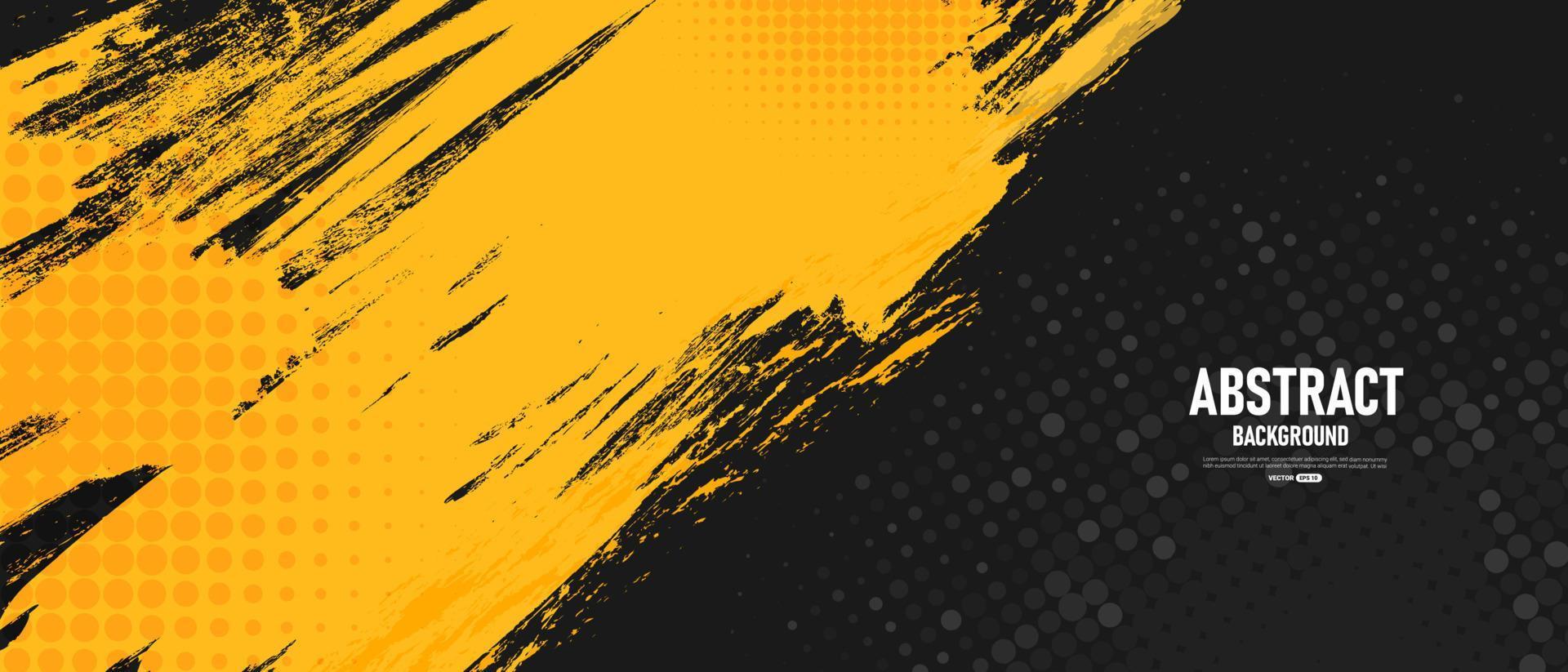 Black and yellow abstract background with brushstroke and halftone style. vector