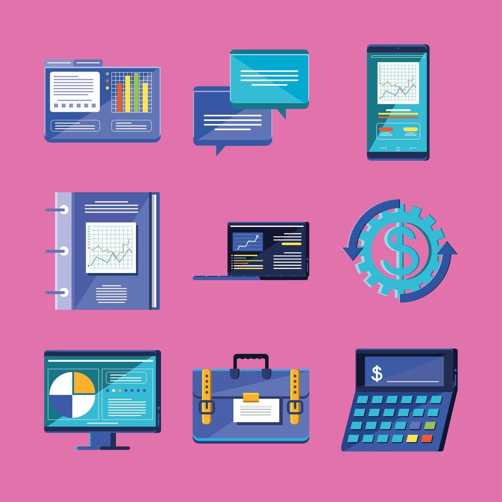 financial management icon set vector