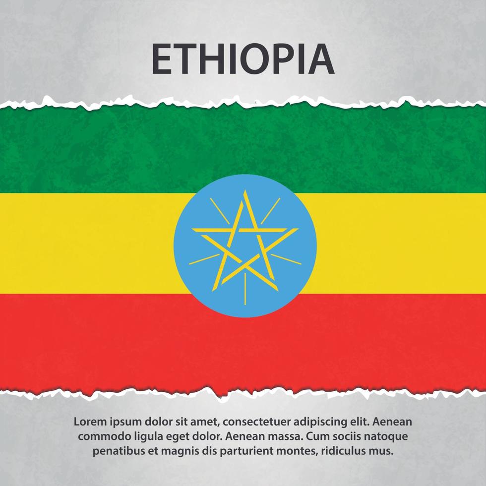 Ethiopia flag on torn paper vector