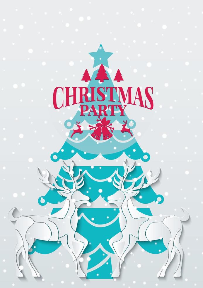 Christmas party with reindeer Paper art vector illustration