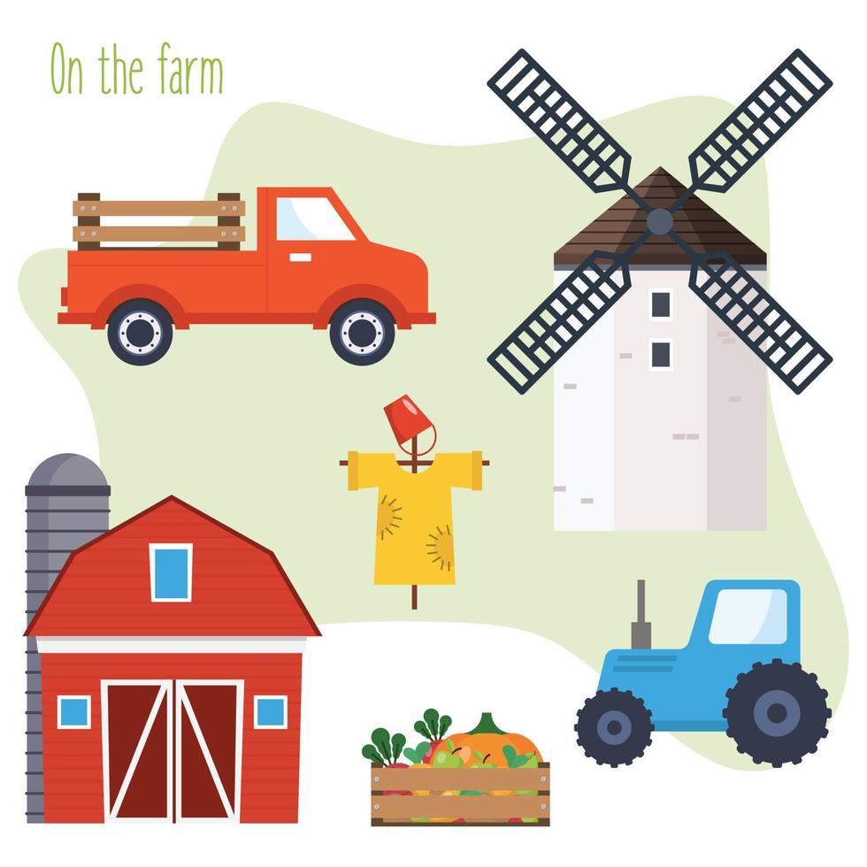 set of farm illustrations vector