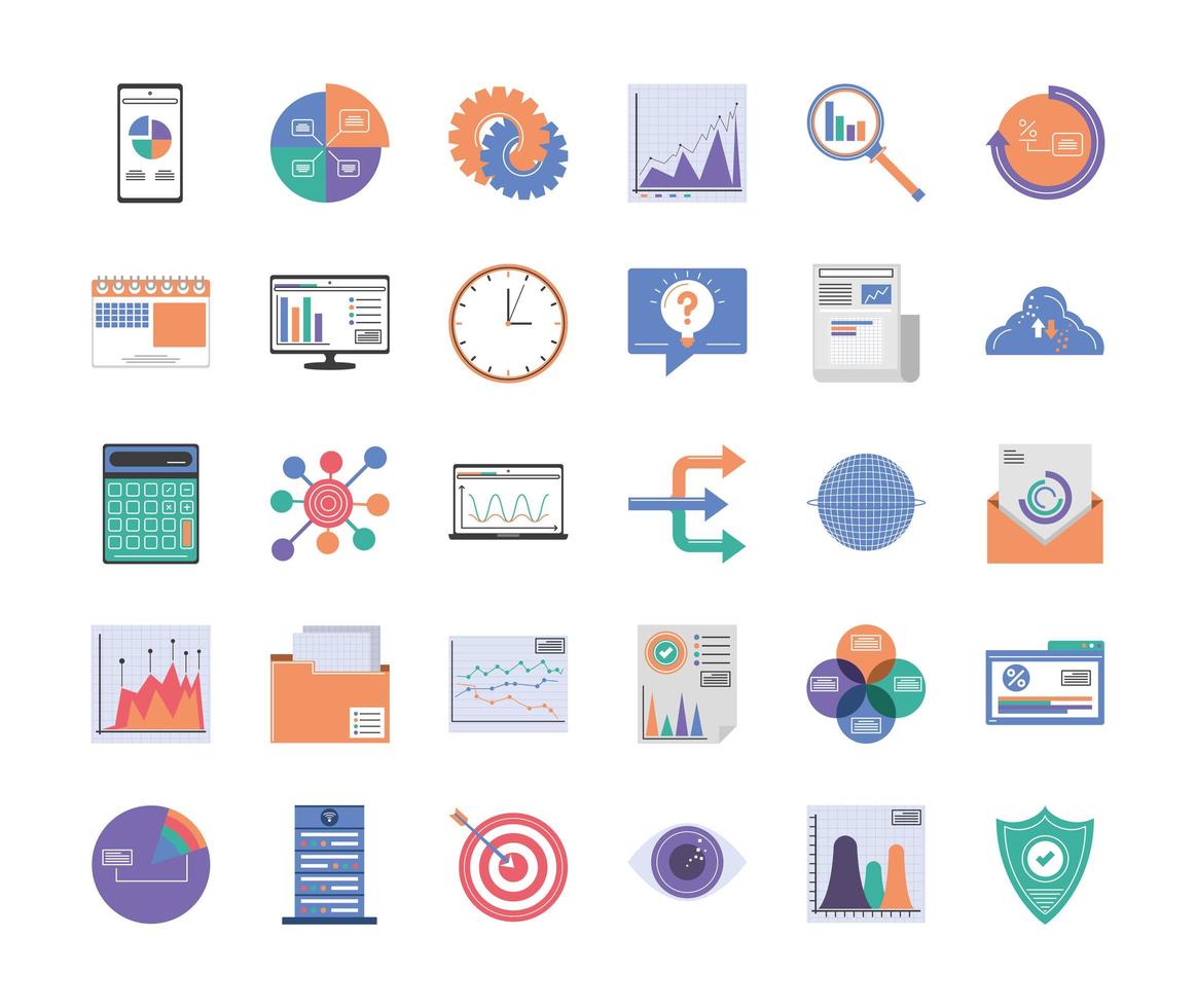 conjunto, análisis de estadísticas infográficas vector