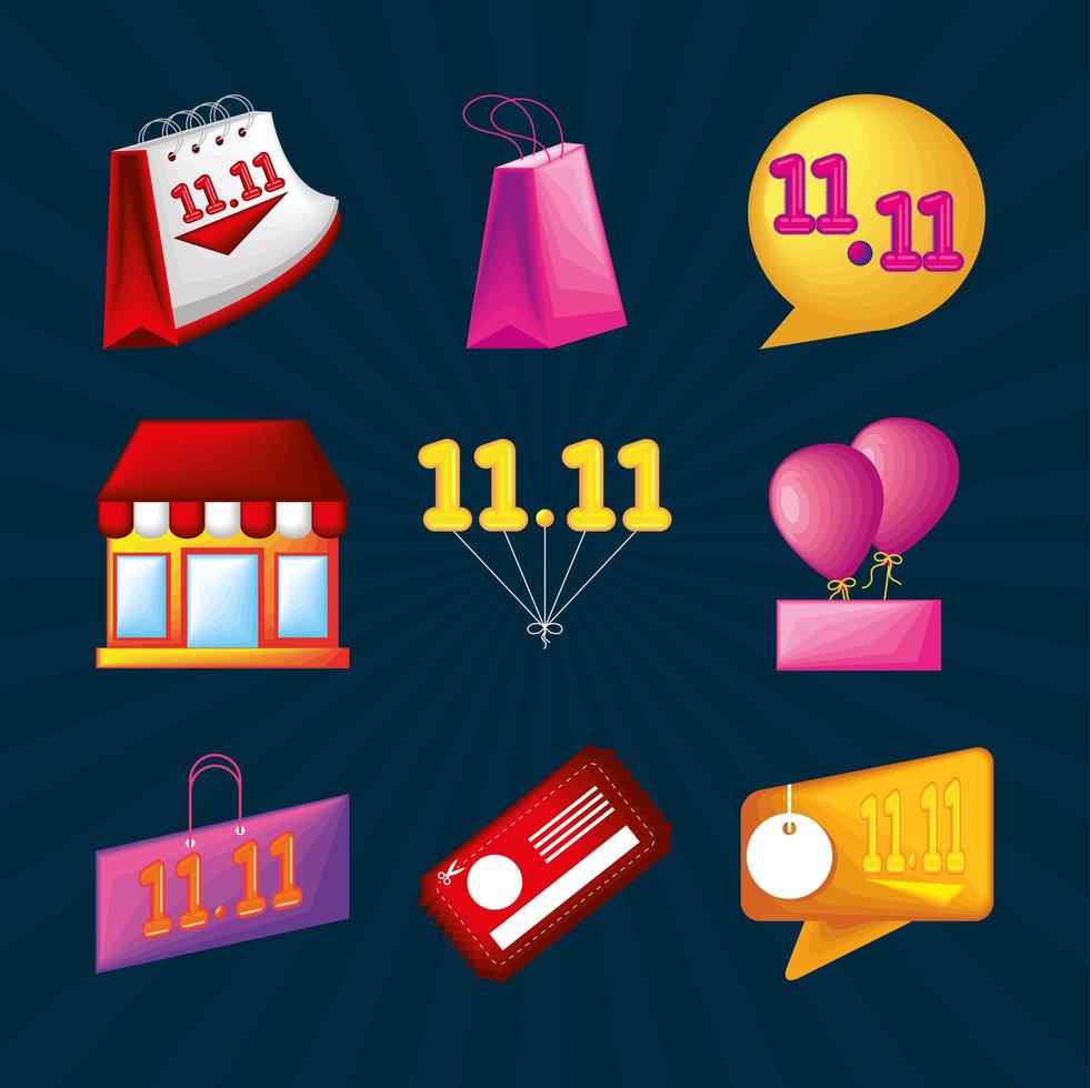 shopping day, pack icons vector