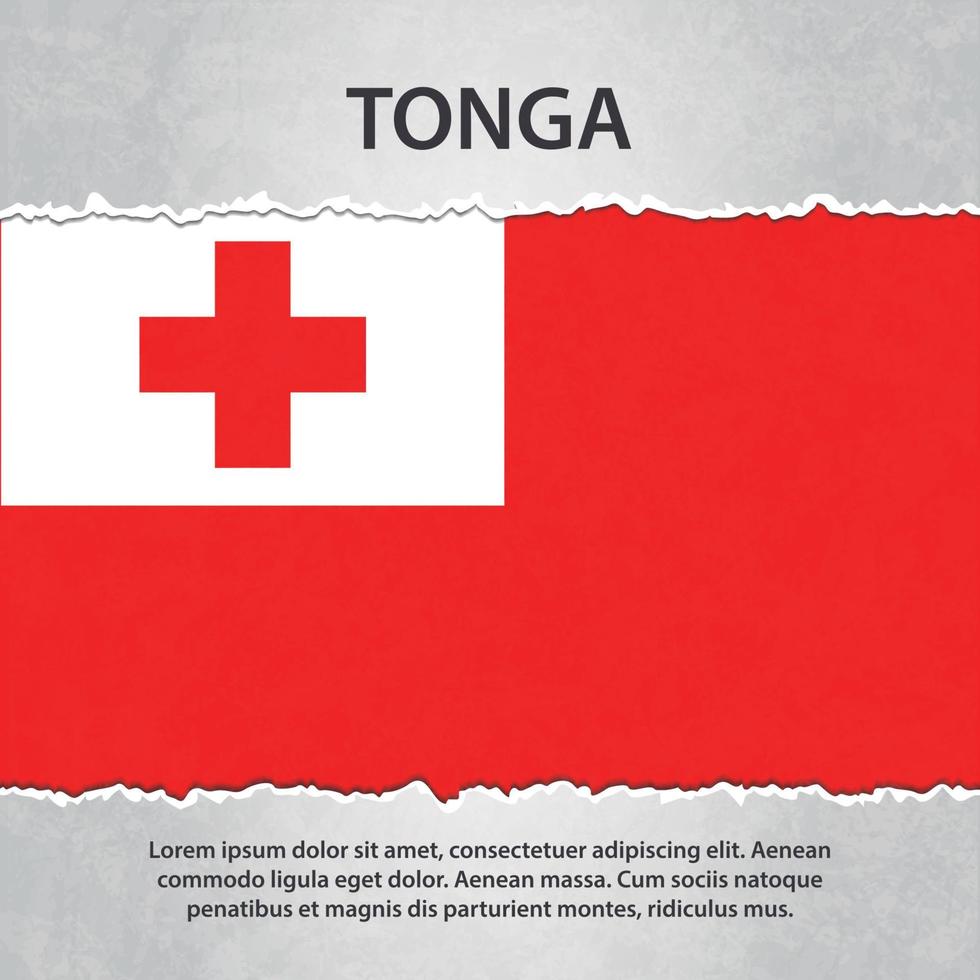 Tonga flag on torn paper vector
