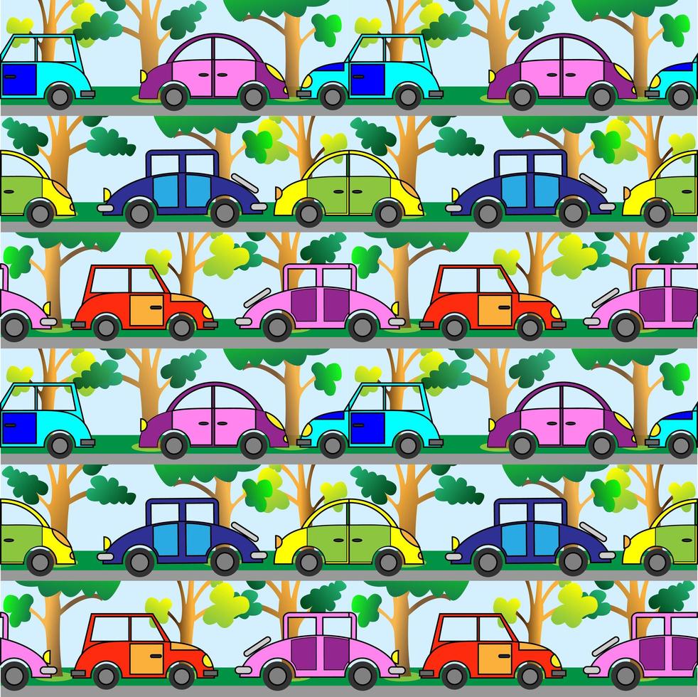 Cartoon car, Seamless vector pattern