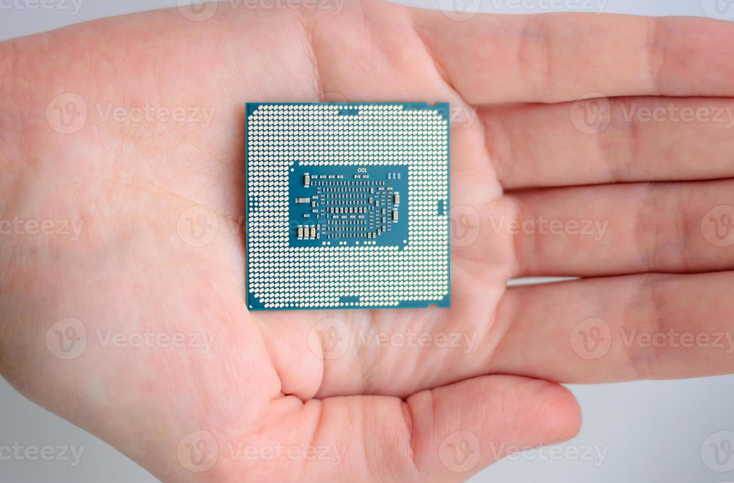 processor in the girl's hand. Processor socket photo