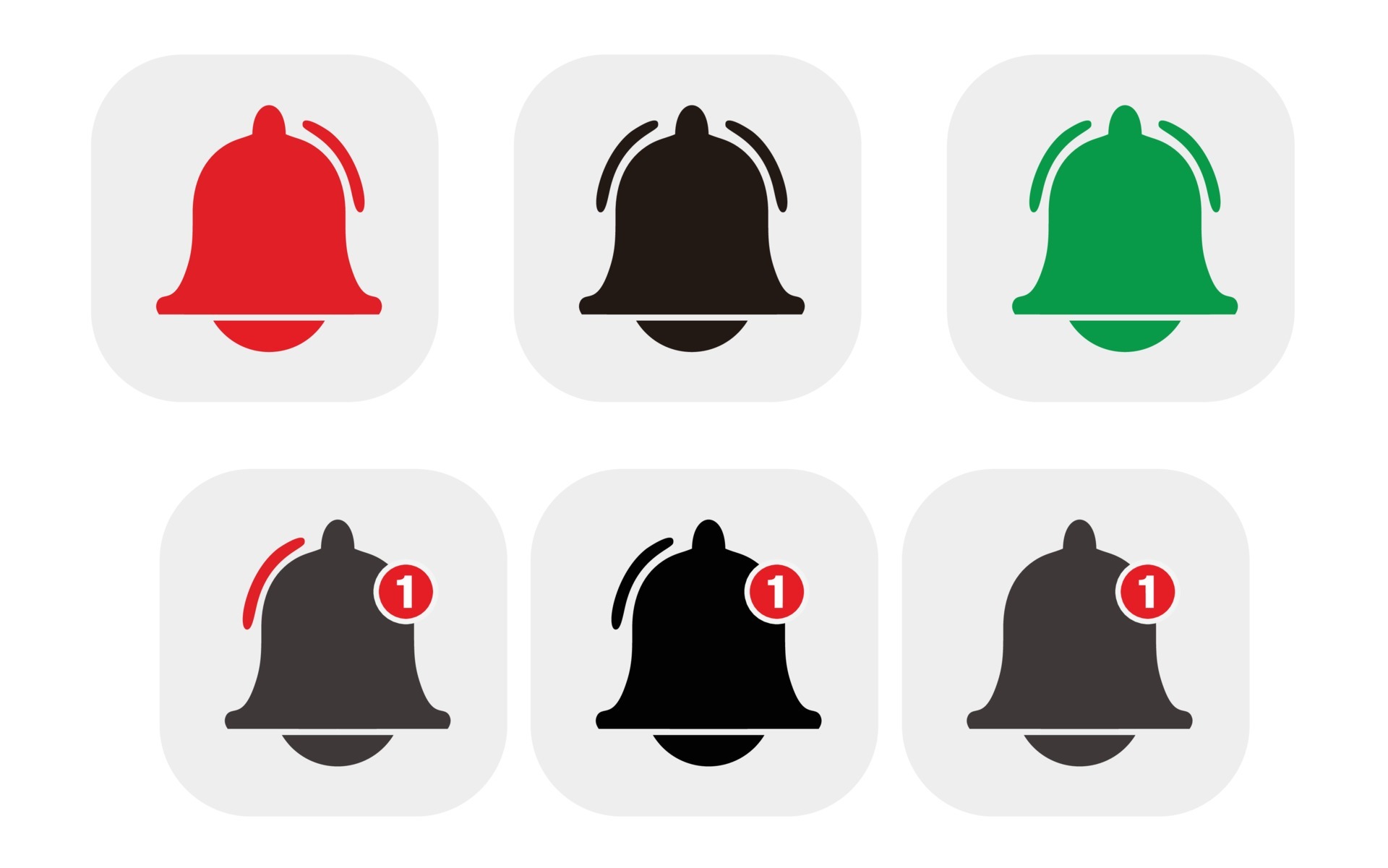 Bell icon. Doorbell icons for apps like youtube, alert ringing or