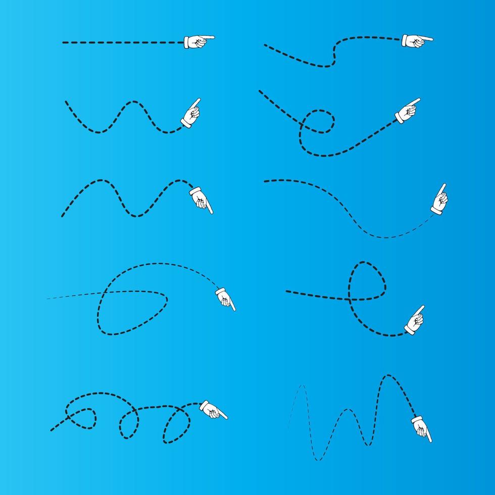 Dashed line arrows free vector set with hands icon