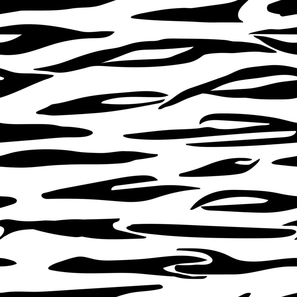 Black white zebra tiger skin seamless pattern. Vector hand drawn endless illustration background