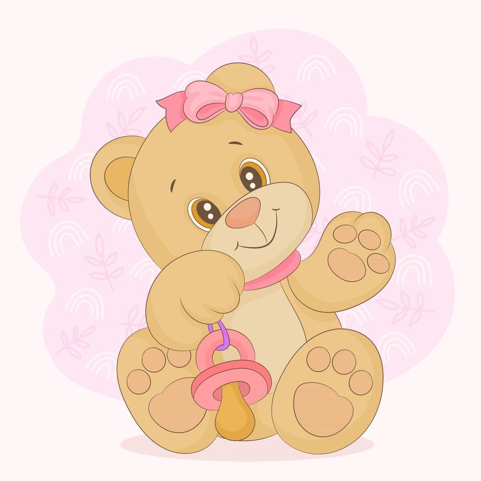 Baby girl teddy bear holding a pacifier vector