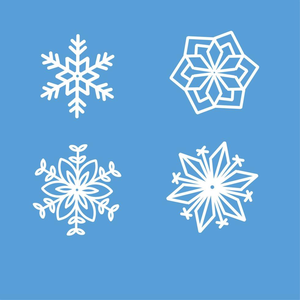 White snowflake icon set on blue vector
