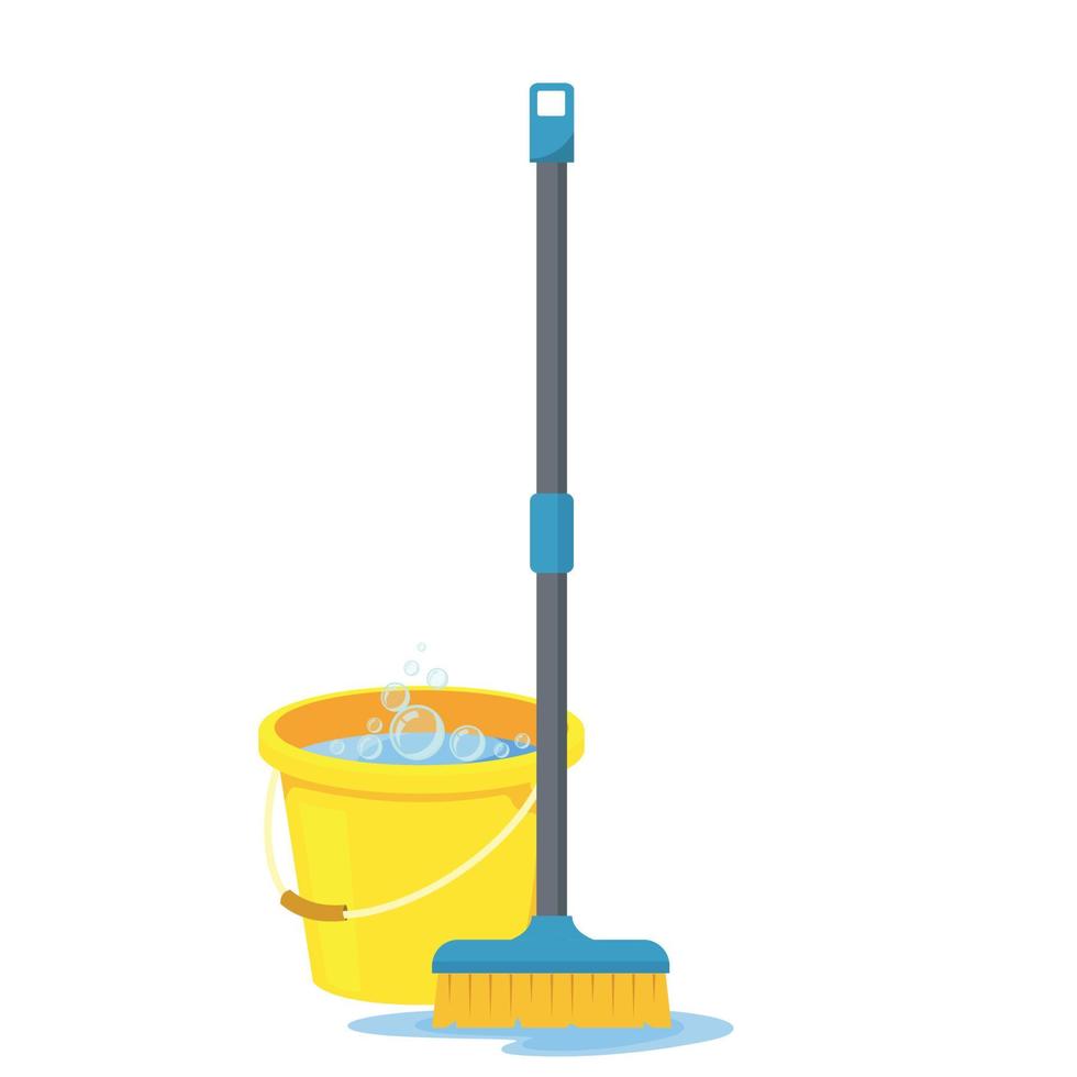 bucket with mop illustration vector