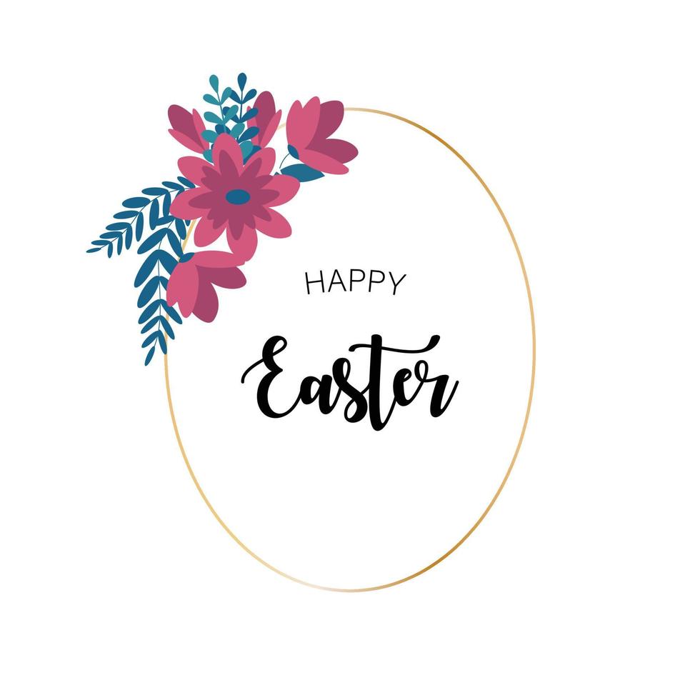 happy Easter greeting floral frame vector