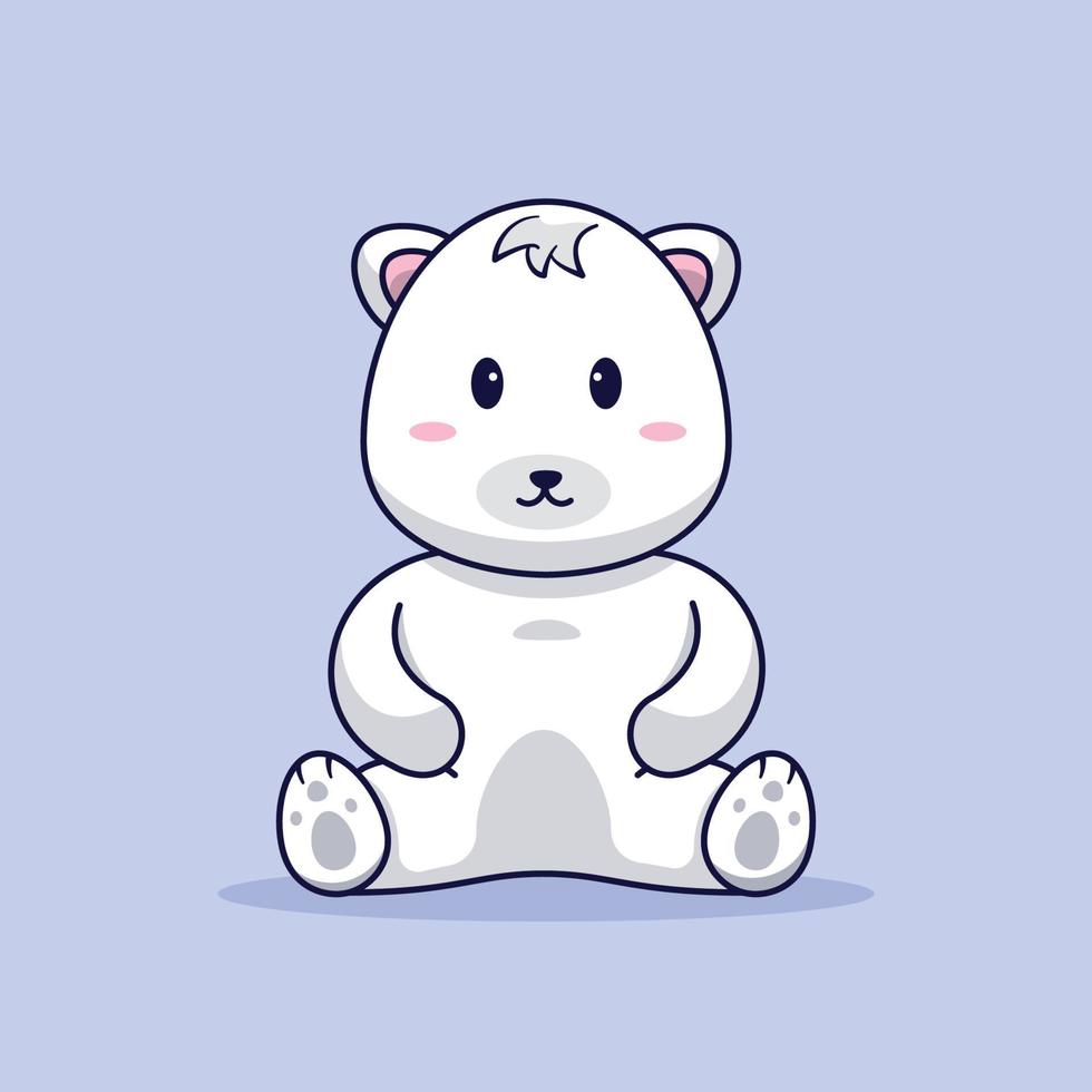 lindo, oso polar, sentado, adorable, animal, vector, caricatura, ilustración vector