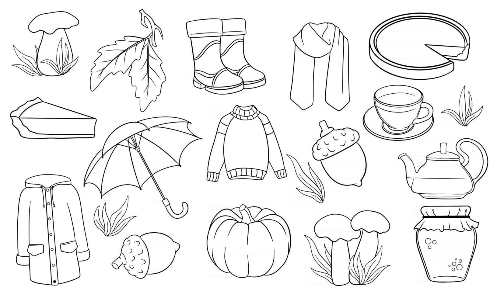 Autumn set. Large collection of autumn items. vector