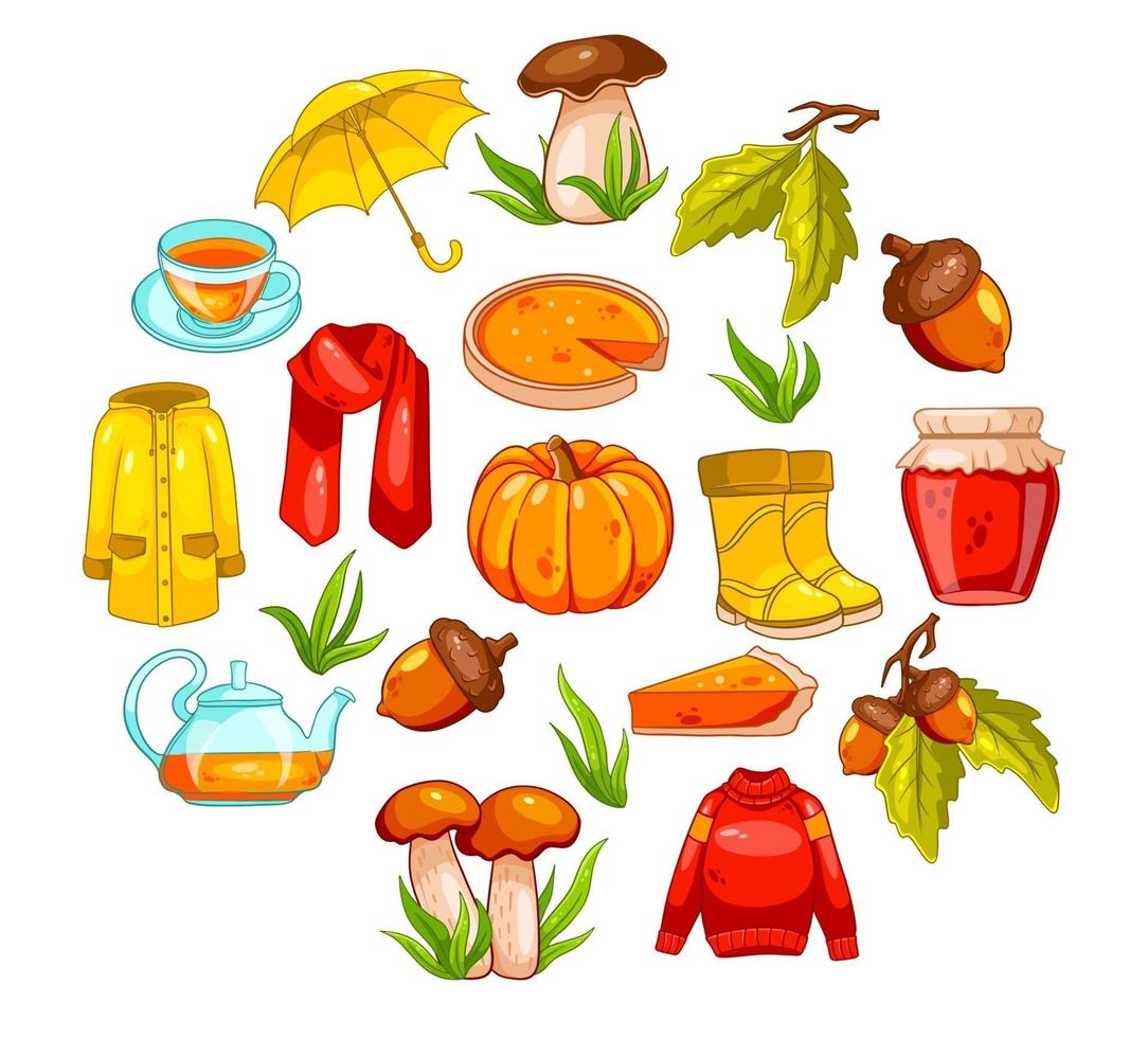 Autumn set. Large collection of autumn items. vector