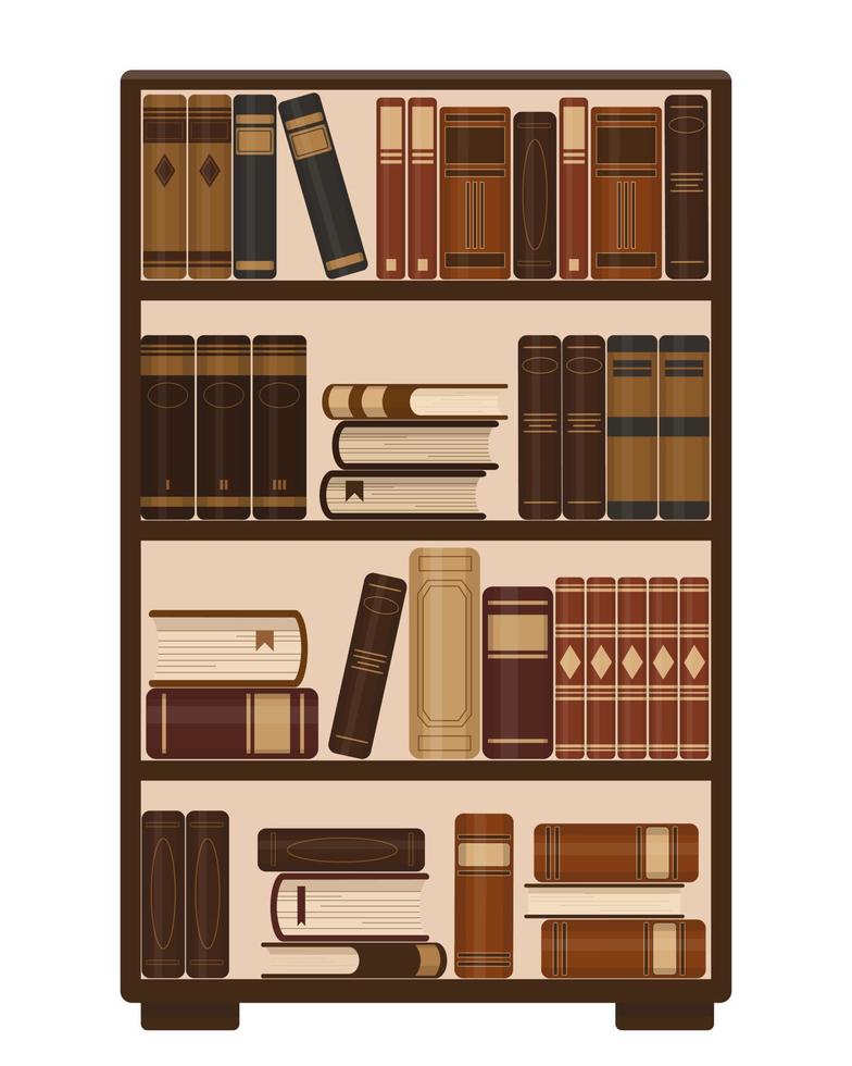 librería de madera con viejos libros marrones. concepto de biblioteca, educación o librería. ilustración vectorial. vector