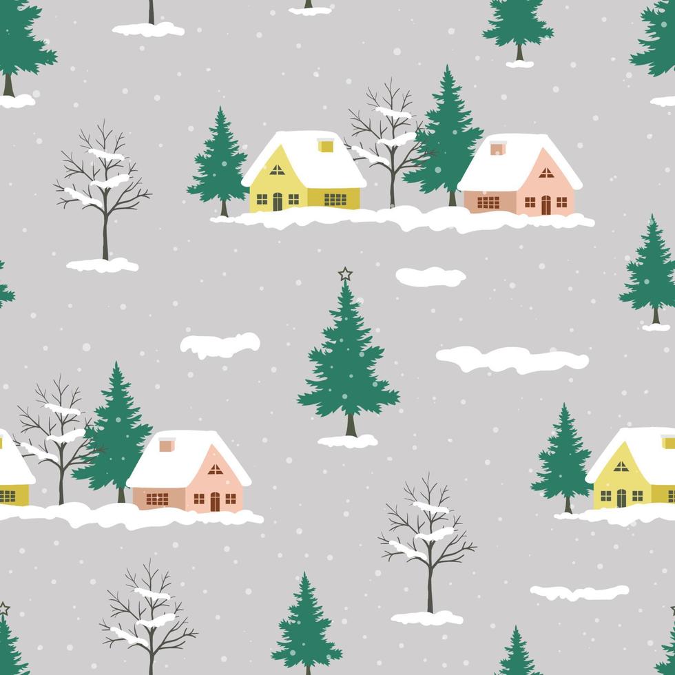 Seamless pattern with snowy rural on winter theme vector