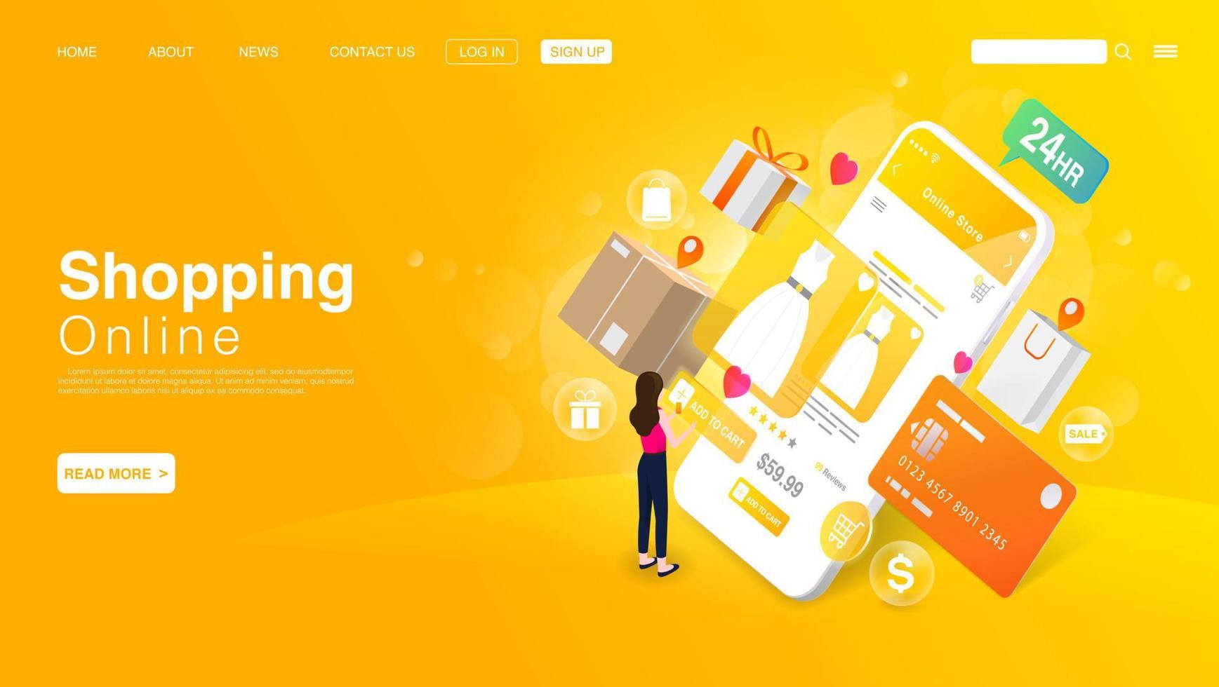 Shopping Online on Website or Mobile Application. Landing Page Template. Vector EPS 10